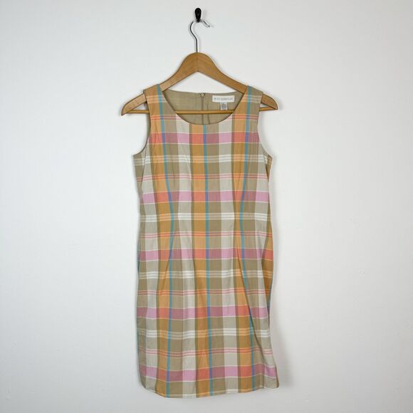 Y2K Petite Sophisticate Clueless Style Pink Blue Orange Spring Plaid Dress - Picture 2 of 5